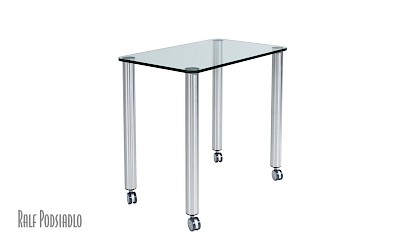 OBJEKT 60-R45-H75cm 100x80cm Glastisch auf Rollen für Küche oder Esszimmer - Maßanfertigung